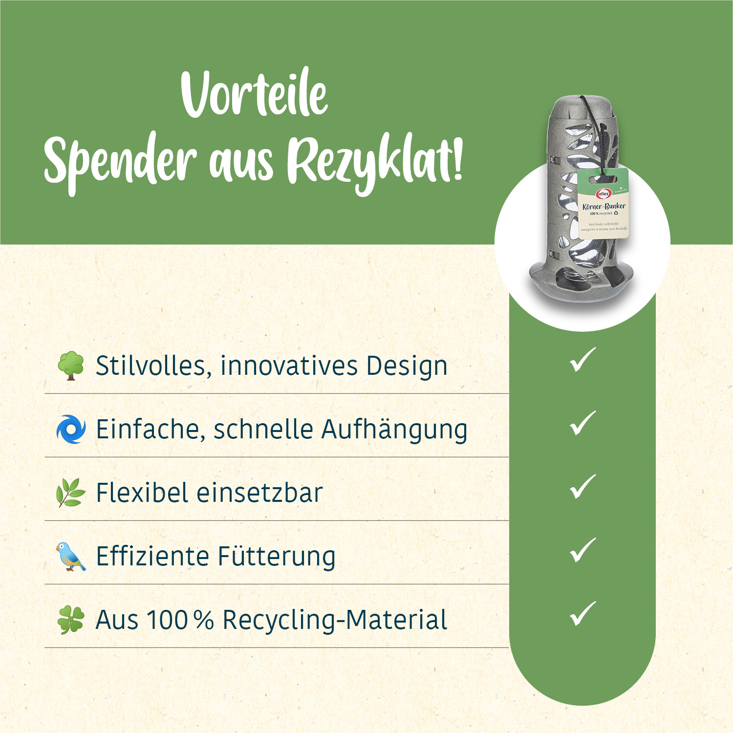 elles - Vogelfutterspender "Körner-Kammer" - 1 x 1 Stück - 4