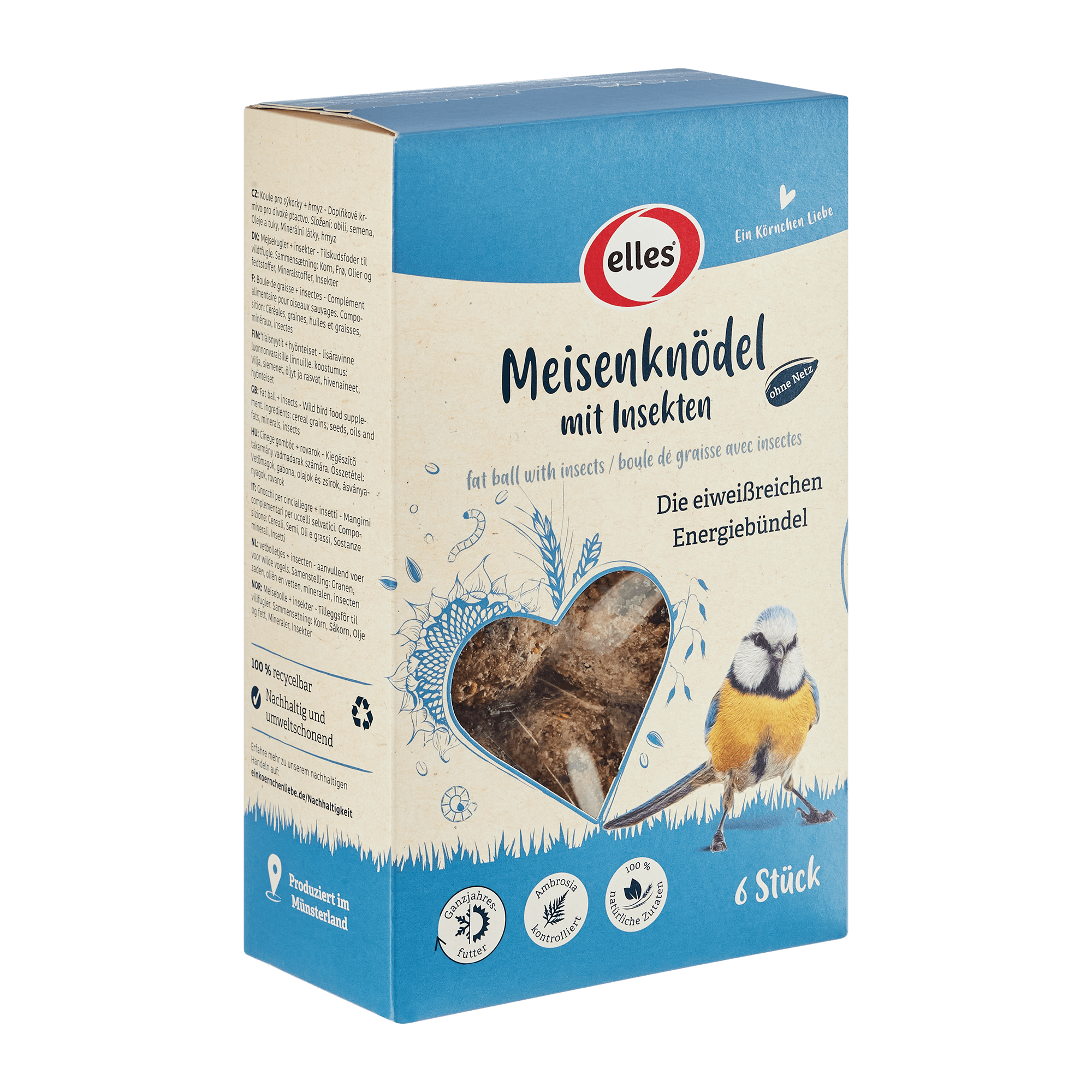 elles - Meisenknödel ohne Netz mit Insekten 6 Stück - 1 x 540 g - 3