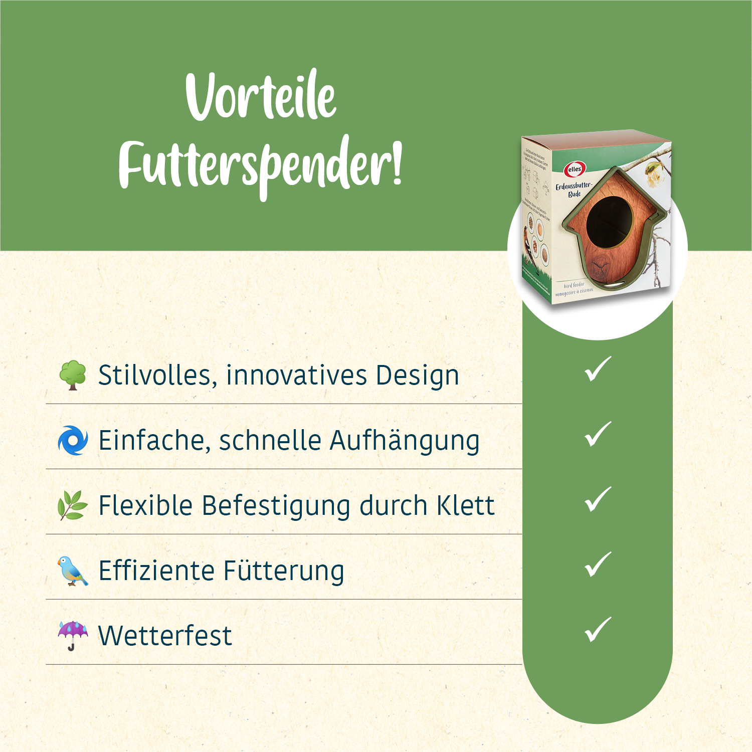 elles - Vogelfutterspender  "Erdnussbutter-Bude" - 1 x 1 Stück - 3
